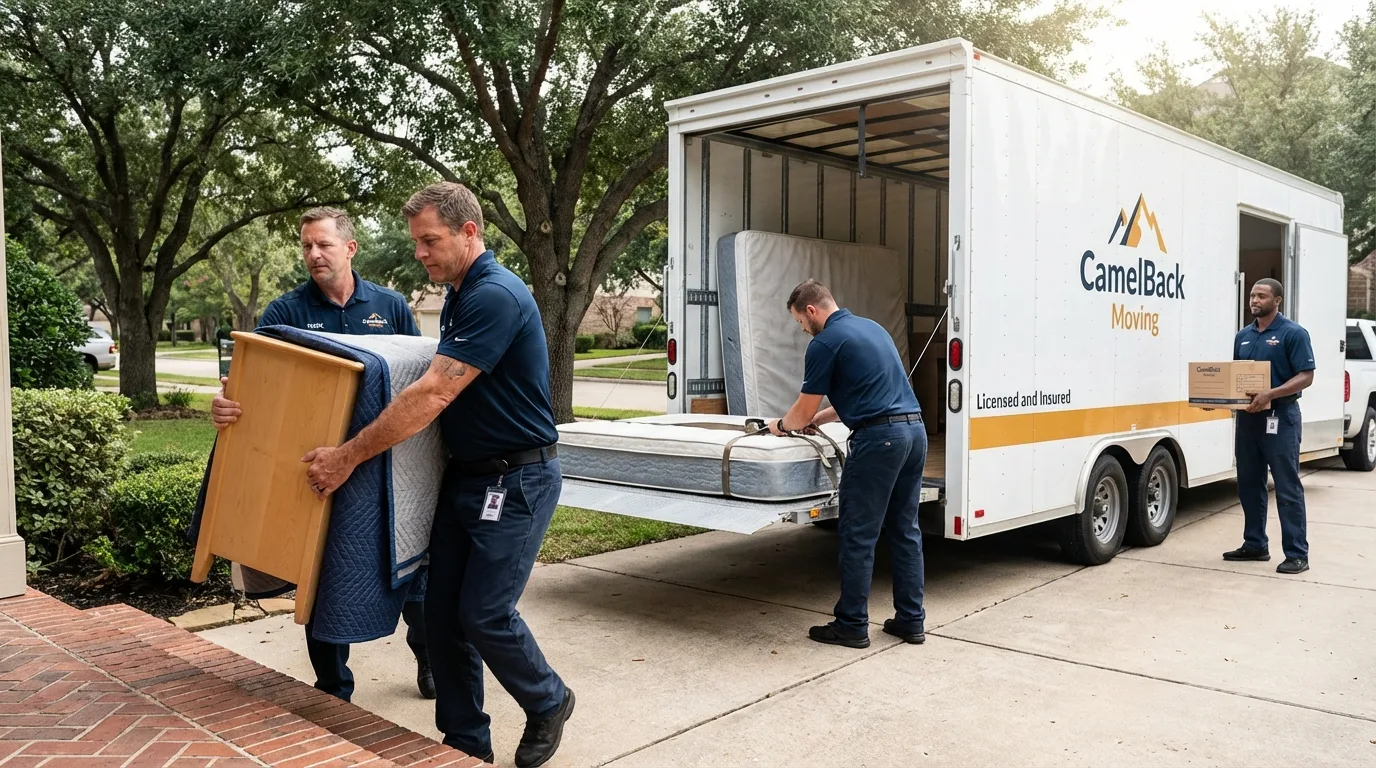Crew loading residential truck for cross-state move from Crest Hill, IL