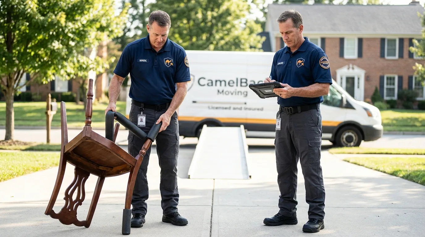Movers inspecting furniture for damage prevention before loading in Crest Hill, IL
